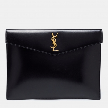 Pre Owned Saint Laurent Black Leather Uptown Clutch
