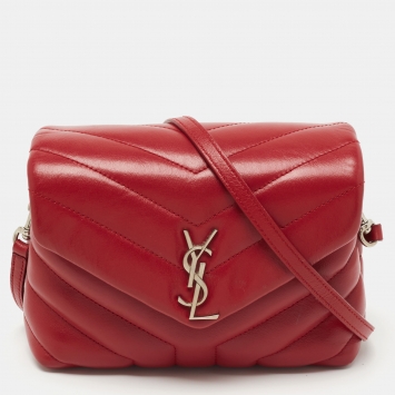 Pre Owned Saint Laurent Red Matelasse Leather Toy Loulou Shoulder Bag