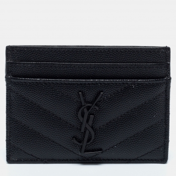 مملوكة مسبقًا Saint Laurent Black Matelassé Leather Cassandre Card Holder