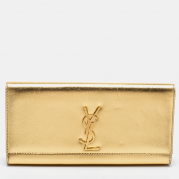 Pre Owned Saint Laurent Metallic Gold Leather Monogram Clutch