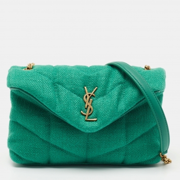 Pre Owned Saint Laurent Green Fabric Mini Puffer Toy Flap Bag
