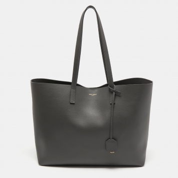 Pre Owned Saint Laurent Dark Grey Leather E/W Shopper Tote