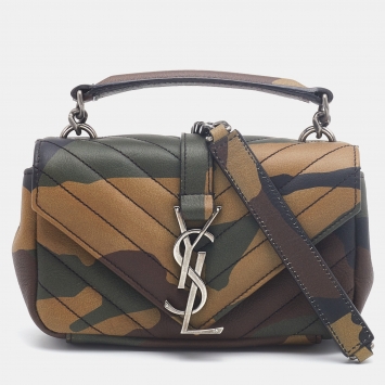 Pre Owned Saint Laurent Multicolor Camouflage Print Leather Mini College Top Handle Bag