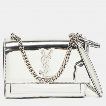 Pre Owned Saint Laurent Silver Mirrored Leather Sunset Shoulder Bag