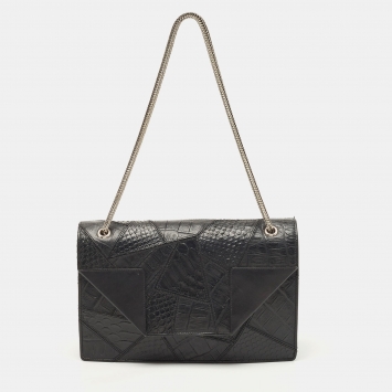 Pre Owned Saint Laurent Black Mixed Exotic Embossed Leather Betty Chain Bag