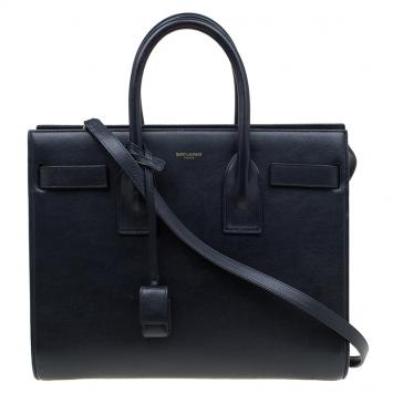 Pre Owned Saint Laurent Paris Dark Blue Leather Small Classic Sac De Jour Tote