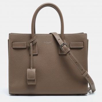 Pre Owned Saint Laurent Taupe Leather Baby Classic Sac De Jour Tote