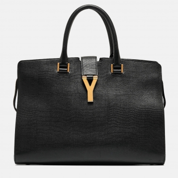 Saint Laurent Black Leather Medium Cabas Y-Ligne Tote