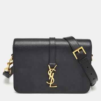 Pre Owned Saint Laurent Black Leather Medium Monogram Universite Shoulder Bag