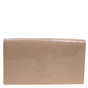 Pre Owned Saint Laurent Paris Beige Patent Leather Belle De Jour Flap Clutch