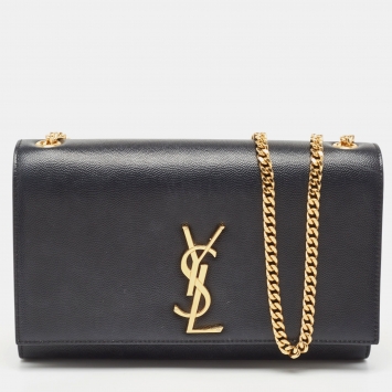 Pre Owned Saint Laurent Black Leather Medium Kate Shoulder Bag