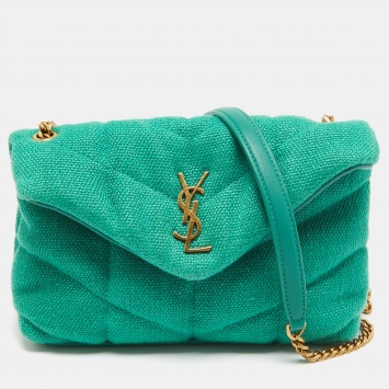 Pre Owned Saint Laurent Green Canvas Mini Puffer Toy Flap Bag