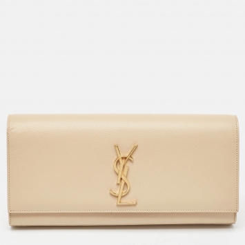 Pre Owned Saint Laurent Beige Leather Kate Monogram Clutch