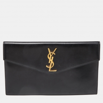 Pre Owned Saint Laurent Black Leather Medium Uptown Clutch