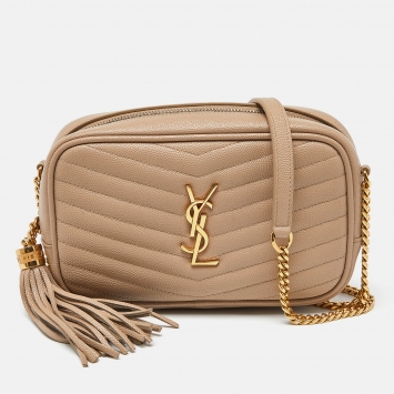 Pre Owned Saint Laurent Beige Matelassé Leather Mini Lou Camera Bag