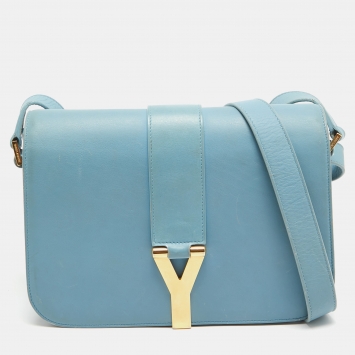 Pre Owned Saint Laurent Blue Leather Medium Chyc Flap Bag