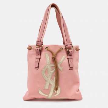 Pre Owned Saint Laurent Pink Canvas and Leather Kahala Tote