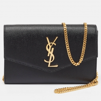 مملوكة مسبقًا Saint Laurent Black Leather Uptown Wallet on Chain