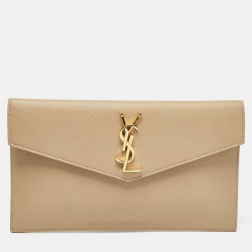 Pre Owned Saint Laurent Beige Leather Uptown Clutch