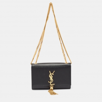 Pre Owned Saint Laurent Black Leather New Medium Kate Tassel Shoulder Bag