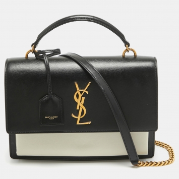 Pre Owned Saint Laurent Black/White Leather Medium Sunset Top Handle Bag