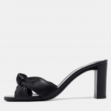 Pre Owned Saint Laurent Black Leather Bianca Slide Sandals Size 38.5