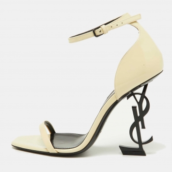 Pre Owned Saint Laurent Paris Off White Patent Leather Opyum Ankle Strap Sandals Size 36.5