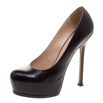 Pre Owned Saint Laurent Paris Black Leather Tribtoo Platform Pumps Size 41.5