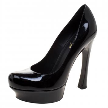Pre Owned Saint Laurent Paris Black Patent Leather Palais Curvy Platform Pumps Size 38.5