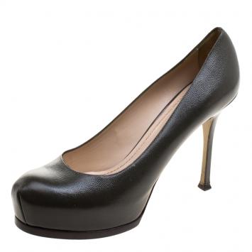 Pre Owned Saint Laurent Paris Olive Green Pebbled Leather Tribtoo Platform Pumps Size 41