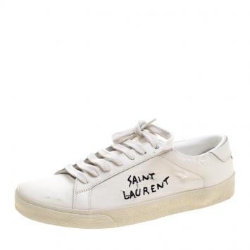 Pre Owned Saint Laurent Paris Off White Canvas Court Low Top Sneakers Size 39
