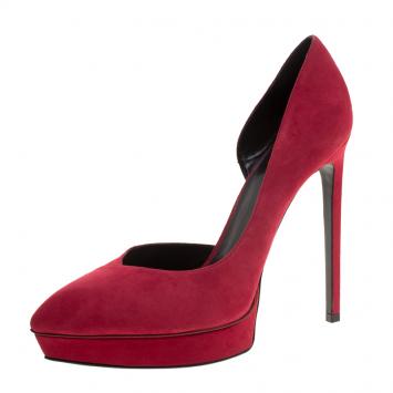 Pre Owned Saint Laurent Paris Cherry Red Suede Janis D'orsay Pointed Toe Platform Pumps Size 40