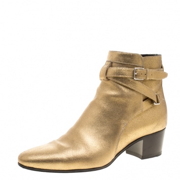 Pre Owned Saint Laurent Paris Gold Leather Wyatt 40 Jodhpur Ankle Boots 38