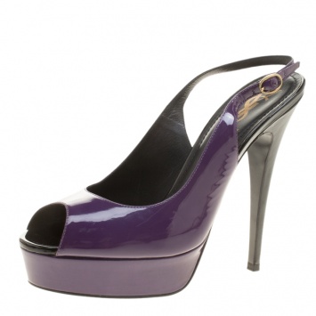 Pre Owned Saint Laurent Paris Purple Patent Leather Slingback Sandals Size 39