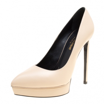 Pre Owned Saint Laurent Paris Cream Leather Janis 105 Platform Pumps Size 39