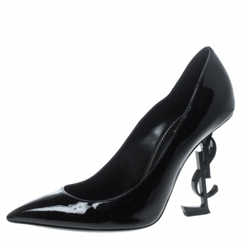 Pre Owned Saint Laurent Paris Black Patent Leather Opyum  Pointed Toe Pumps Size 38