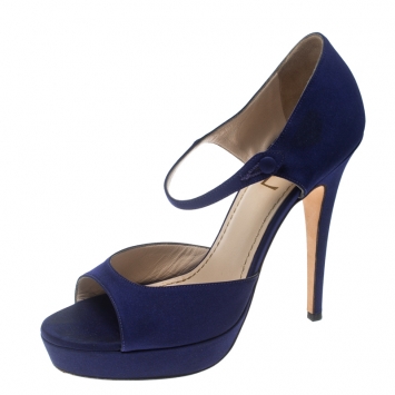 Pre Owned Saint Laurent Paris Purple Satin Open Toe Platform Sandals Size 38.5