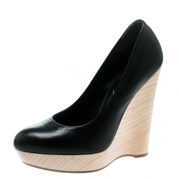 Pre Owned Saint Laurent Paris Black Leather Maryna Wedge Pumps Size 37