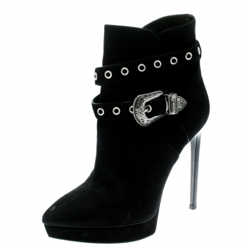 Pre Owned Saint Laurent Paris Black Suede Duckiess Eyelet Detail Ankle Booties Size 40