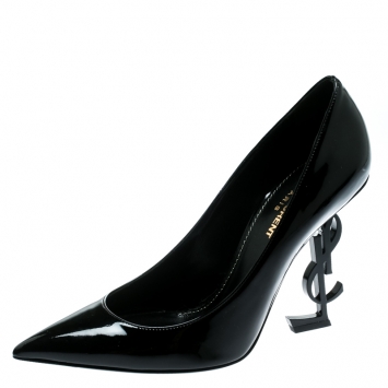 Pre Owned Saint Laurent Paris Black Patent Leather Opyum Pointed Toe Pumps Size 38
