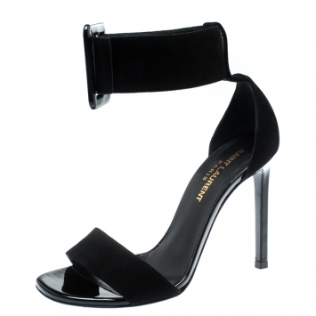 Pre Owned Saint Laurent Paris Black Suede Ankle Cuff Sandals Size 35.5