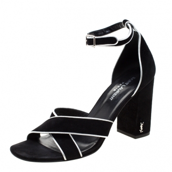 Pre Owned Saint Laurent Paris Black Velvet Cross Ankle Strap Sandals Size 39