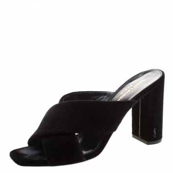 Pre Owned Saint Laurent Paris Black Velvet LouLou Mules Size 38.5