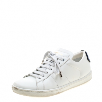 Pre Owned Saint Laurent Paris White Leather Classic Lips Low Top Sneakers Size 36.5