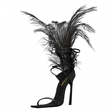 Pre Owned Saint Laurent Black Leather Feather Iris Sandals Size 37