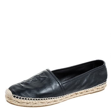 Pre Owned Saint Laurent Paris Blue Leather Flat Espadrilles Size 39
