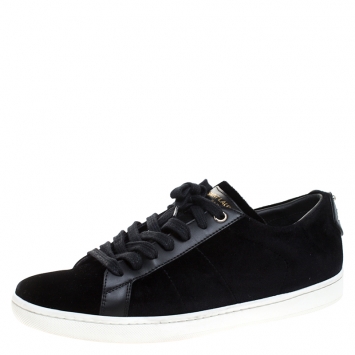 Pre Owned Saint Laurent Paris Black Velvet And Leather Signature Court Lips Low Top Sneakers Size 38