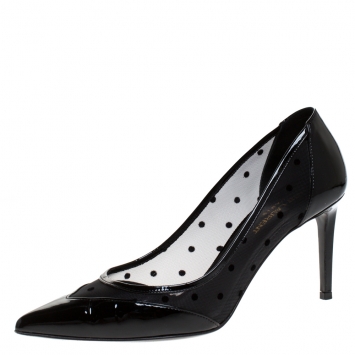 Pre Owned Saint Laurent Paris Black Patent Leather and Mesh Pointed Toe Pumps Size 38