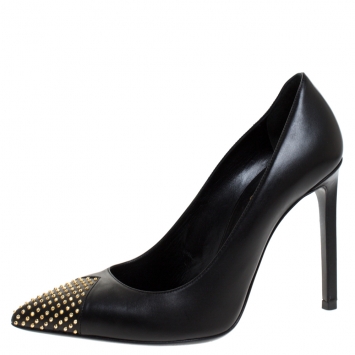 Pre Owned Saint Laurent Paris Black Studded Leather Janis Pointed Toe Pumps Size 36