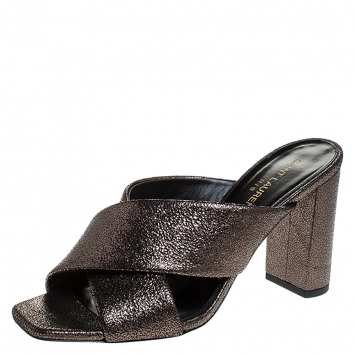 Pre Owned Saint Laurent Paris Metallic Gold Leather Loulou Criss Cross Mules Size 38.5